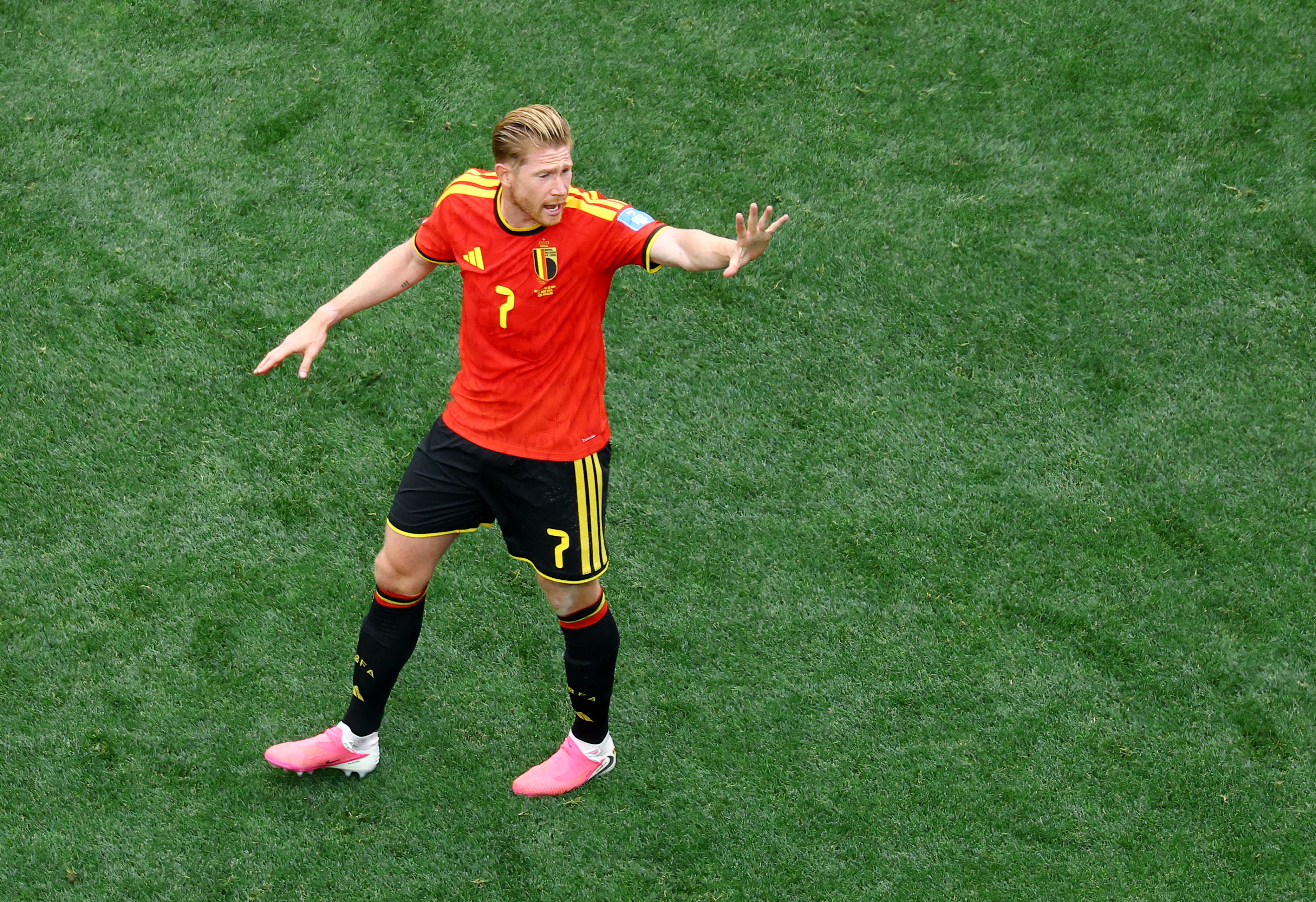 Belgium's Kevin De Bruyne reacts as we make our best New Zealand vs. Belgium prediction. 