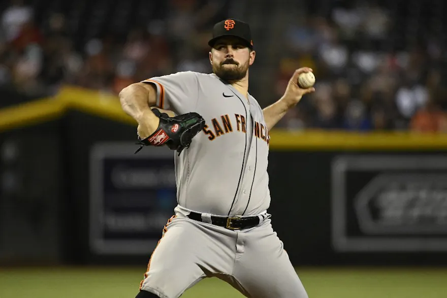 Starting pitcher Carlos Rodon of the San Francisco Giants pitches against the Arizona Diamondbacks. 