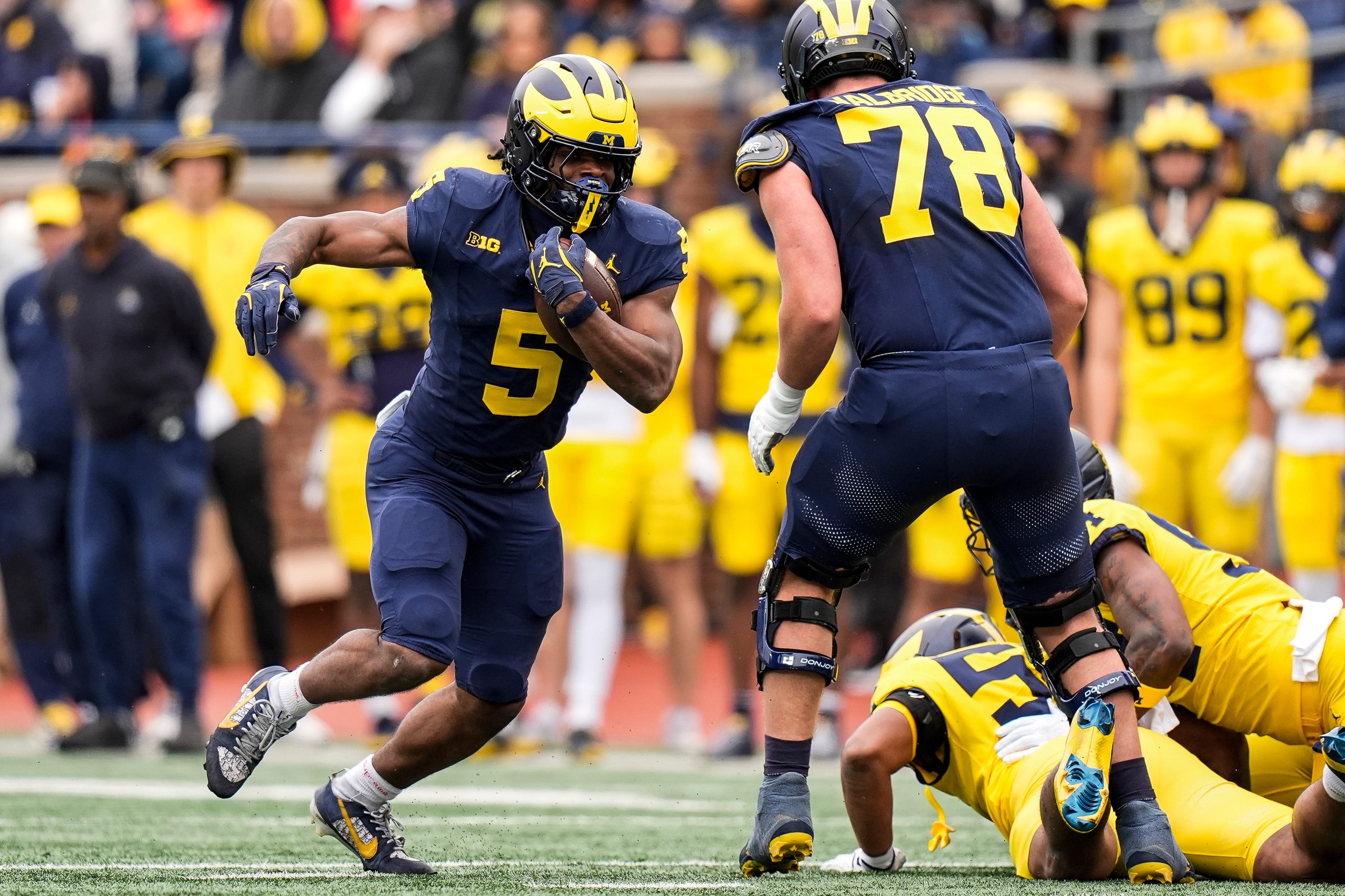 Michigan running back Savion Hitler at Wolverines' spring game in Ann Arbor as we break down our Western Michigan vs. Michigan player props - Photo by USA TODAY Network via Reuters Connect.