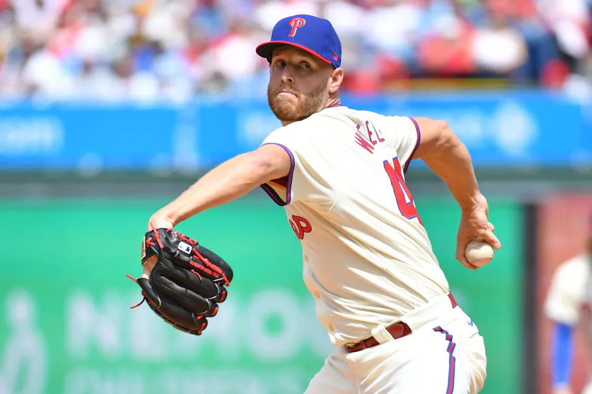 Philadelphia Phillies pitcher Zack Wheeler throws a pitch during the first inning against the Pittsburgh Pirates as we look at our Braves vs. Phillies prediction.