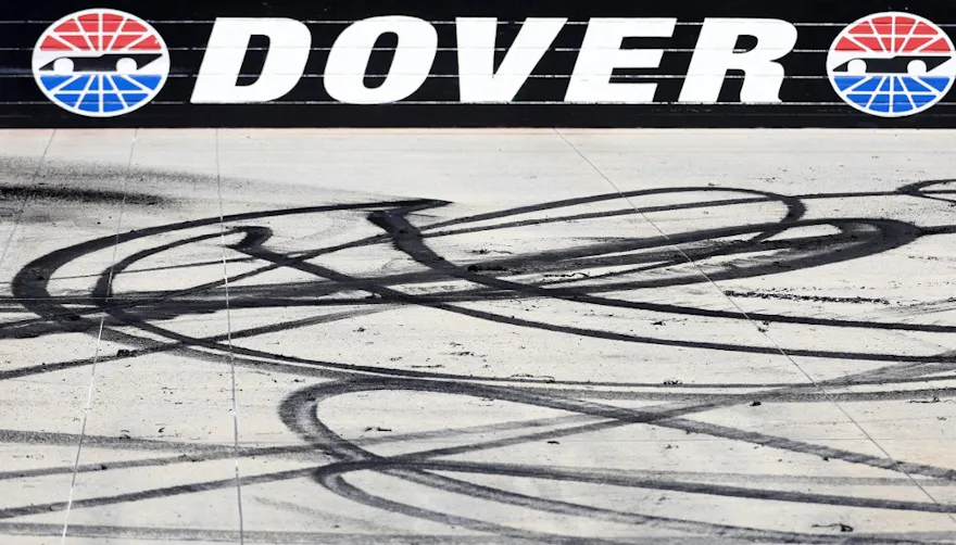 A detail view of "DOVER" stenciled on the wall after the NASCAR Cup Series as we look at BetRivers recent deal to become a Nascar title sponsor