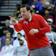 Head coach Kevin Kruger of the UNLV Rebels gestures during a game against the Colorado State Rams at the Thomas & Mack Center on February 19, 2022 in Las Vegas, Nevada. The Rebels defeated the Rams 72-51.
