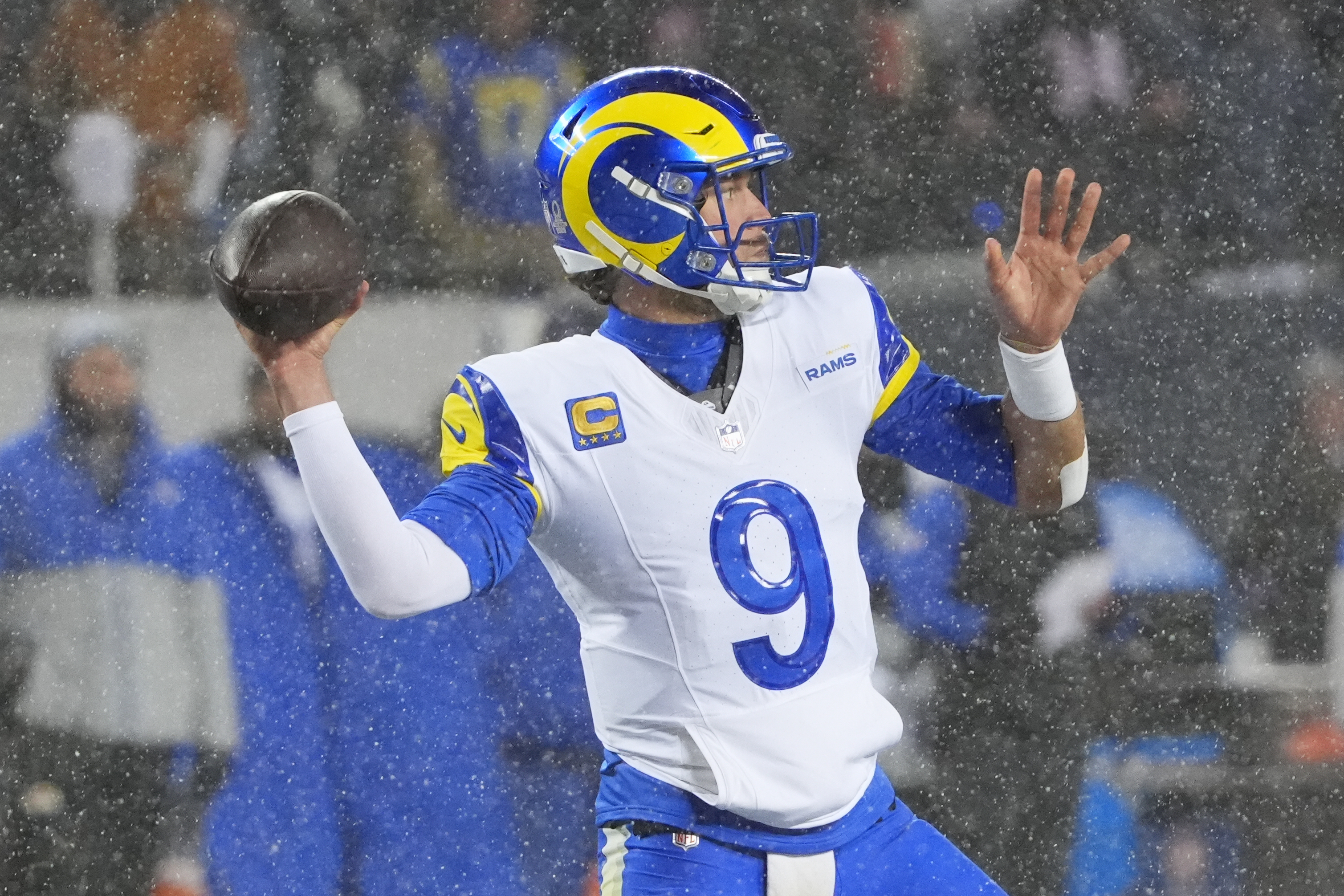 Los Angeles Rams quarterback Matthew Stafford - who's featured in my Super Bowl odds power rankings - throws a pass.