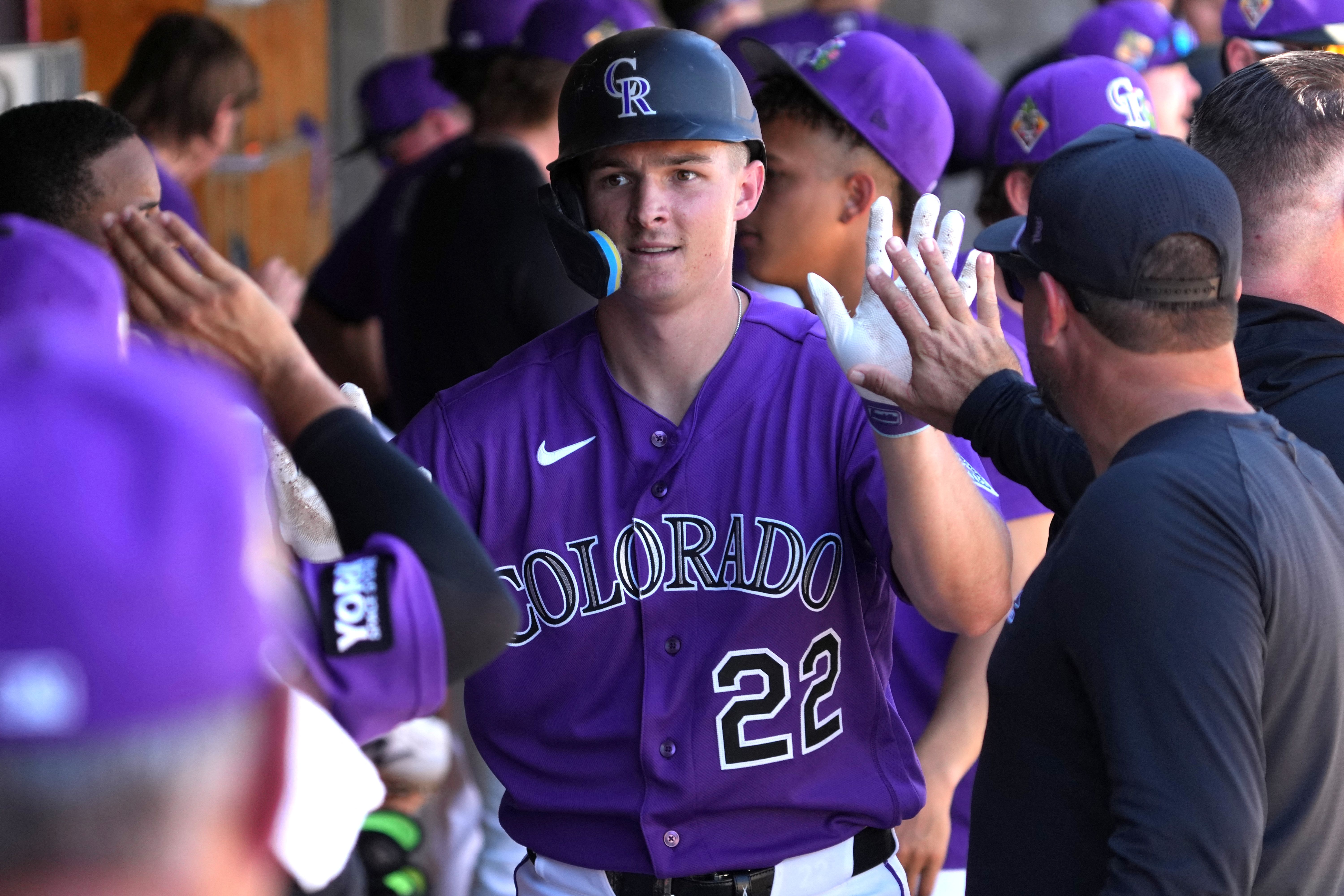 Colorado Rockies right fielder Mickey Moniak celebrates, and he's featured in my Diamondbacks vs Rockies prediction.