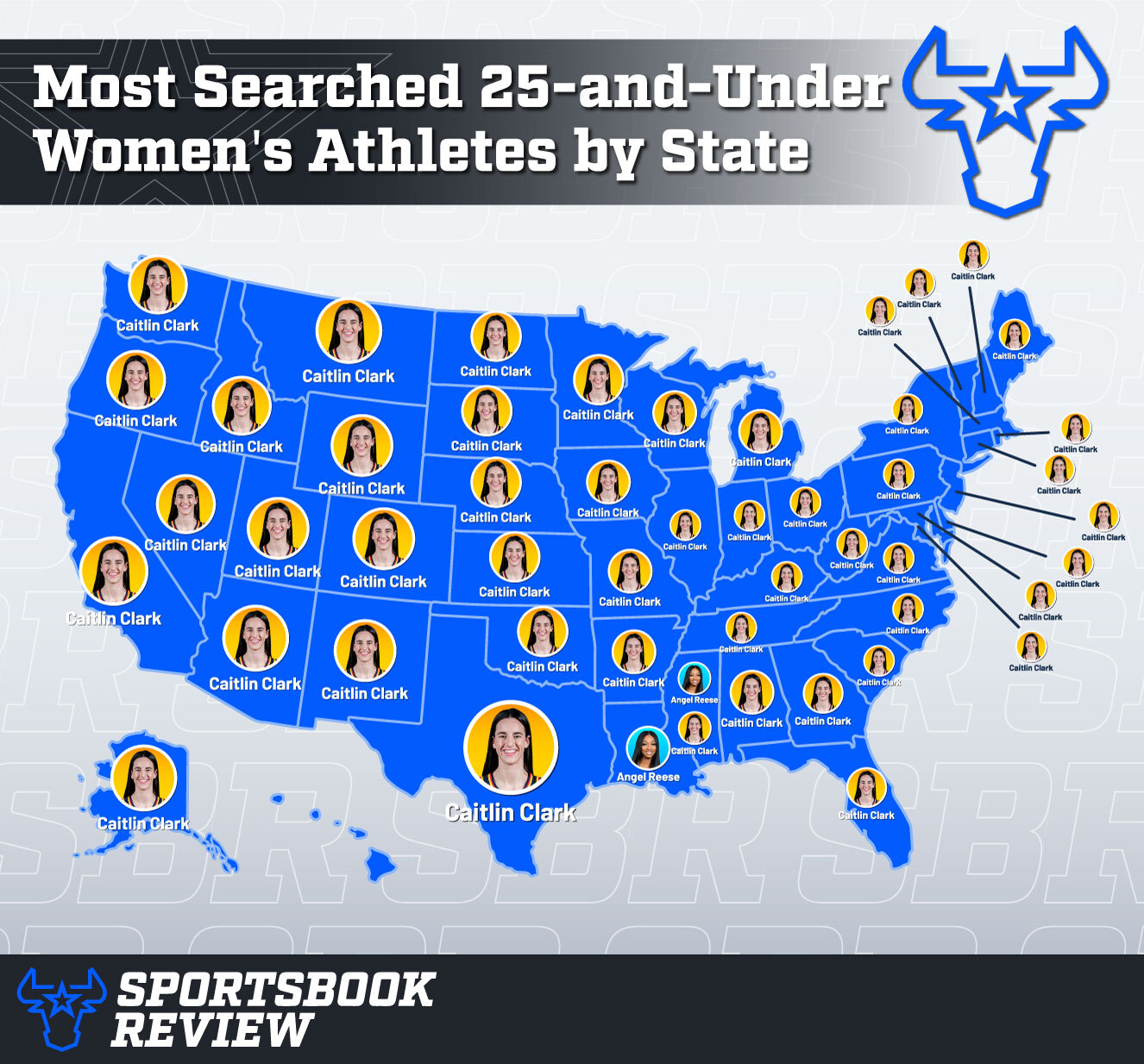 Most searched 25-and-under women's athletes by state