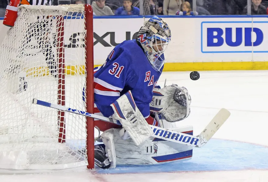 Igor Shesterkin #31 of the New York Rangers as we look at February sports betting figures for the Empire State in February 2024.