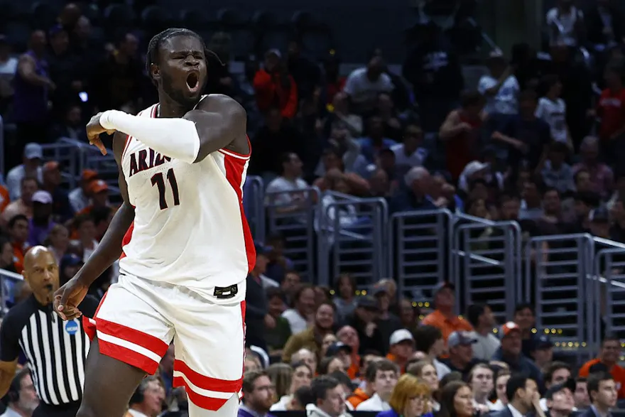 Oumar Ballo #11 of the Arizona Wildcats reacts as we look at the sportsbook financials for the Grand Canyon State in February 2024.