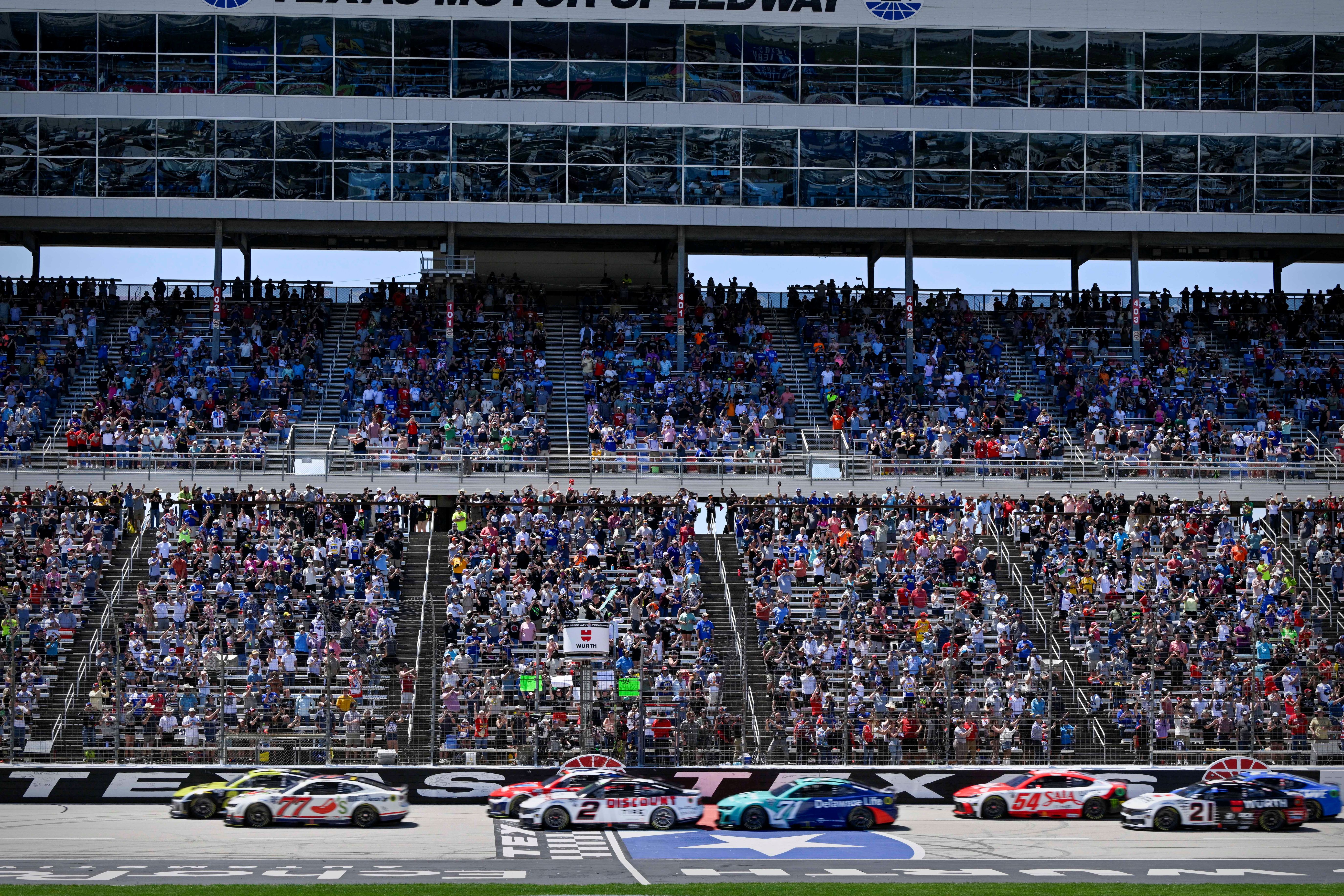 A view of the field at the start of the Wurth 400 race at Texas Motor Speedway.