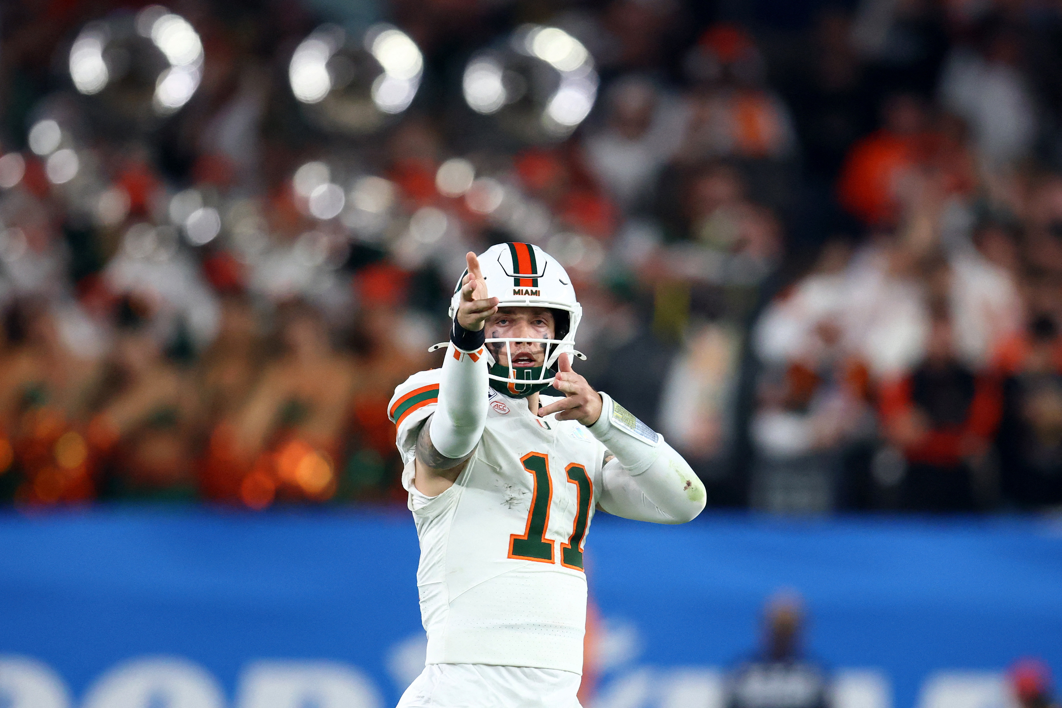 Miami Hurricanes quarterback Carson Beck reacts as we look at the best Miami vs. Indiana prediction market bets.