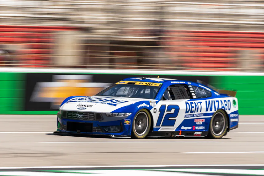 NASCAR Cup Series driver Ryan Blaney during qualifying at Atlanta Motor Speedway on Sept. 7 as we offer our Quaker State 400 odds, predictions, and expert picks.