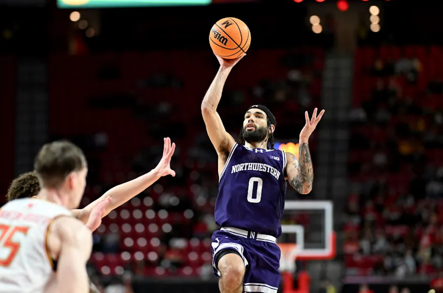 Boo Buie #0 of the Northwestern Wildcats shoots the ball as we look at our Northwestern vs. FAU expert pick