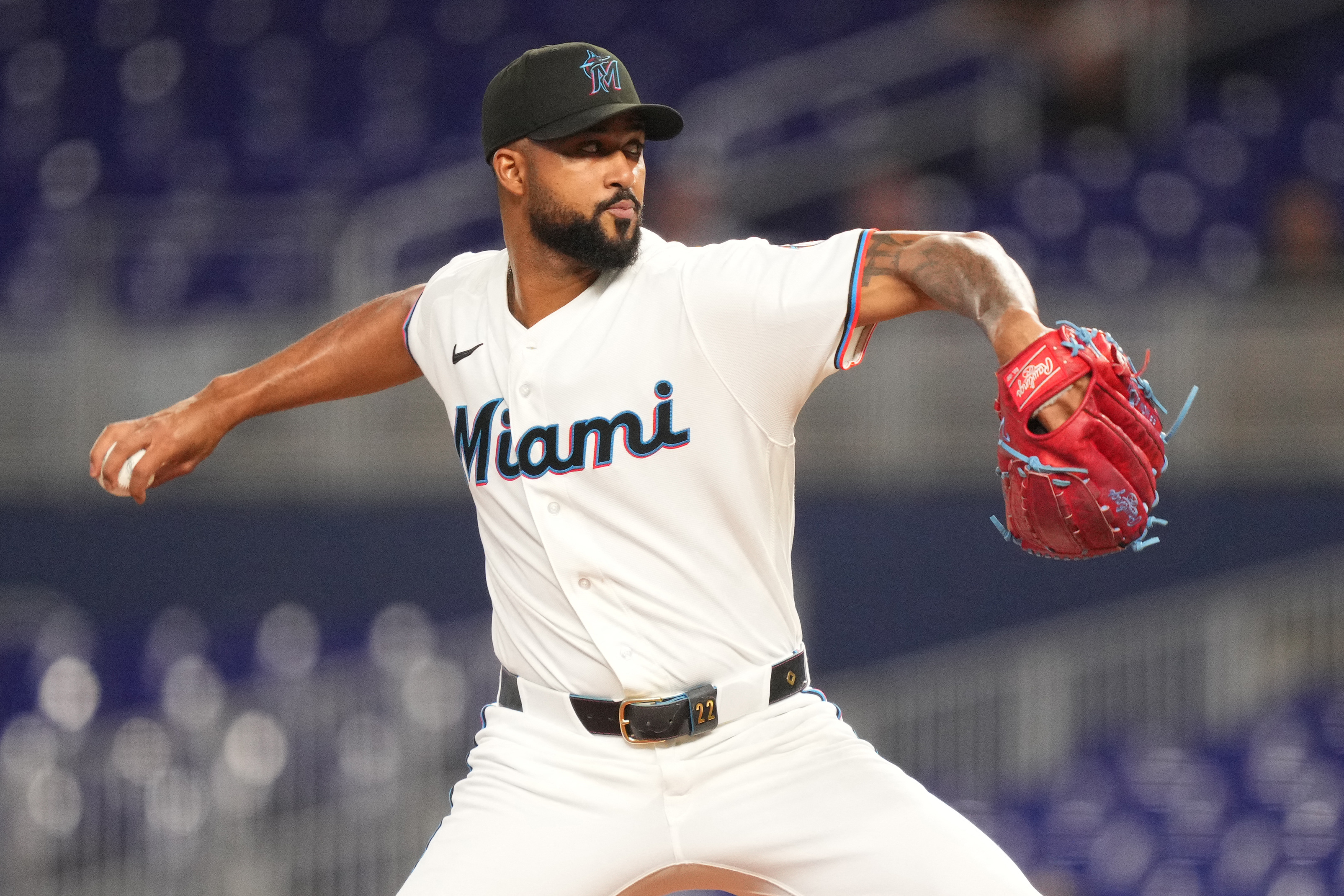 Miami Marlins pitcher Sandy Alcantara - who's featured in my Nationals vs. Marlins prediction - throws. 