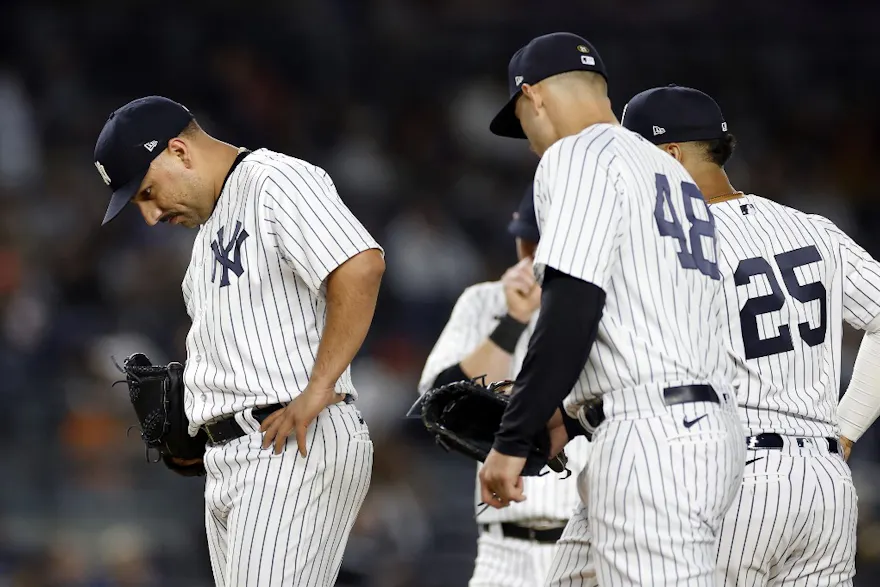 Nestor Cortes of the New York Yankees reacts as he comes out of the game during the seventh inning against the Baltimore Orioles, and we offer our top MLB player props and best bets based on the best MLB odds.