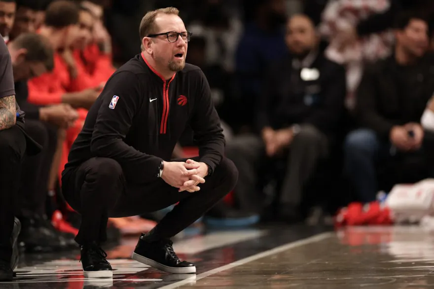 Head coach Nick Nurse of the Toronto Raptors during a game against the Brooklyn Nets at Barclays Center in New York City. Photo by Adam Hunger/Getty Images via AFP.