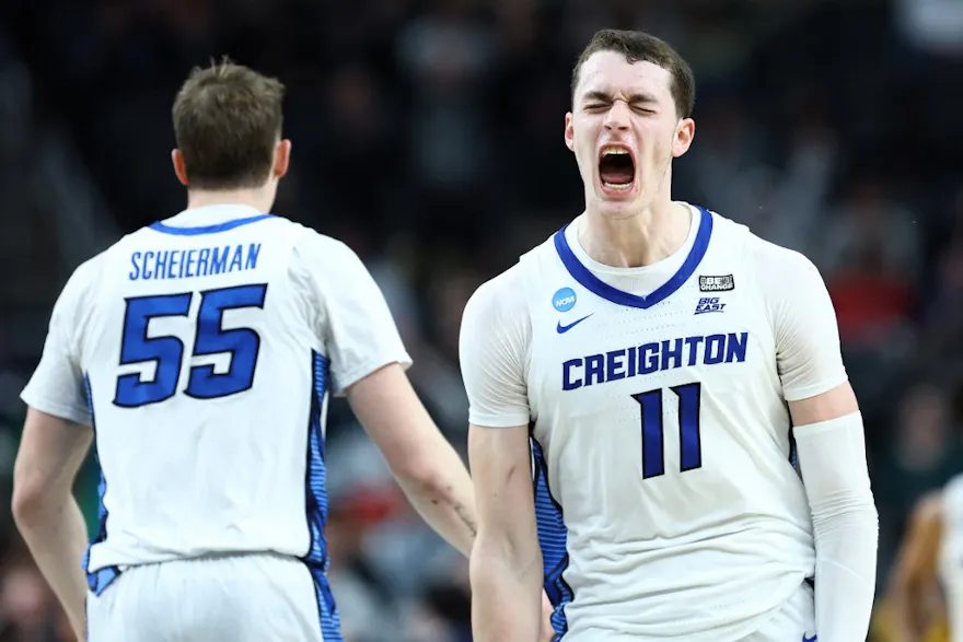 Ryan Kalkbrenner #11 of the Creighton Bluejays reacts as we make our March Madness upset picks and predictions for the Sweet 16.