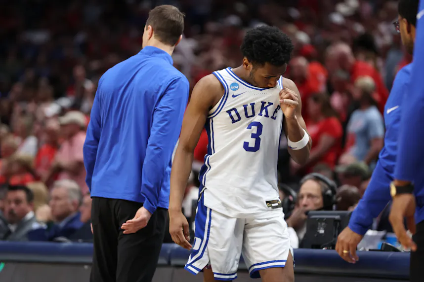 Duke Blue Devils guard Jeremy Roach reacts after the game as we look at our March Madness predictions