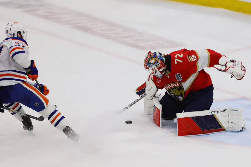 Florida Panthers goaltender Sergei Bobrovsky defends against Connor McDavid as Gary Pearson explores the best prop bets for Thursday's Stanley Cup Final Game 3 between the Panthers and Oilers.