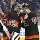  Samuel Ersson #33 of the Philadelphia Flyers celebrates with Morgan Frost #48 as we look at the Pennsylvania sports betting financials for February 2024.