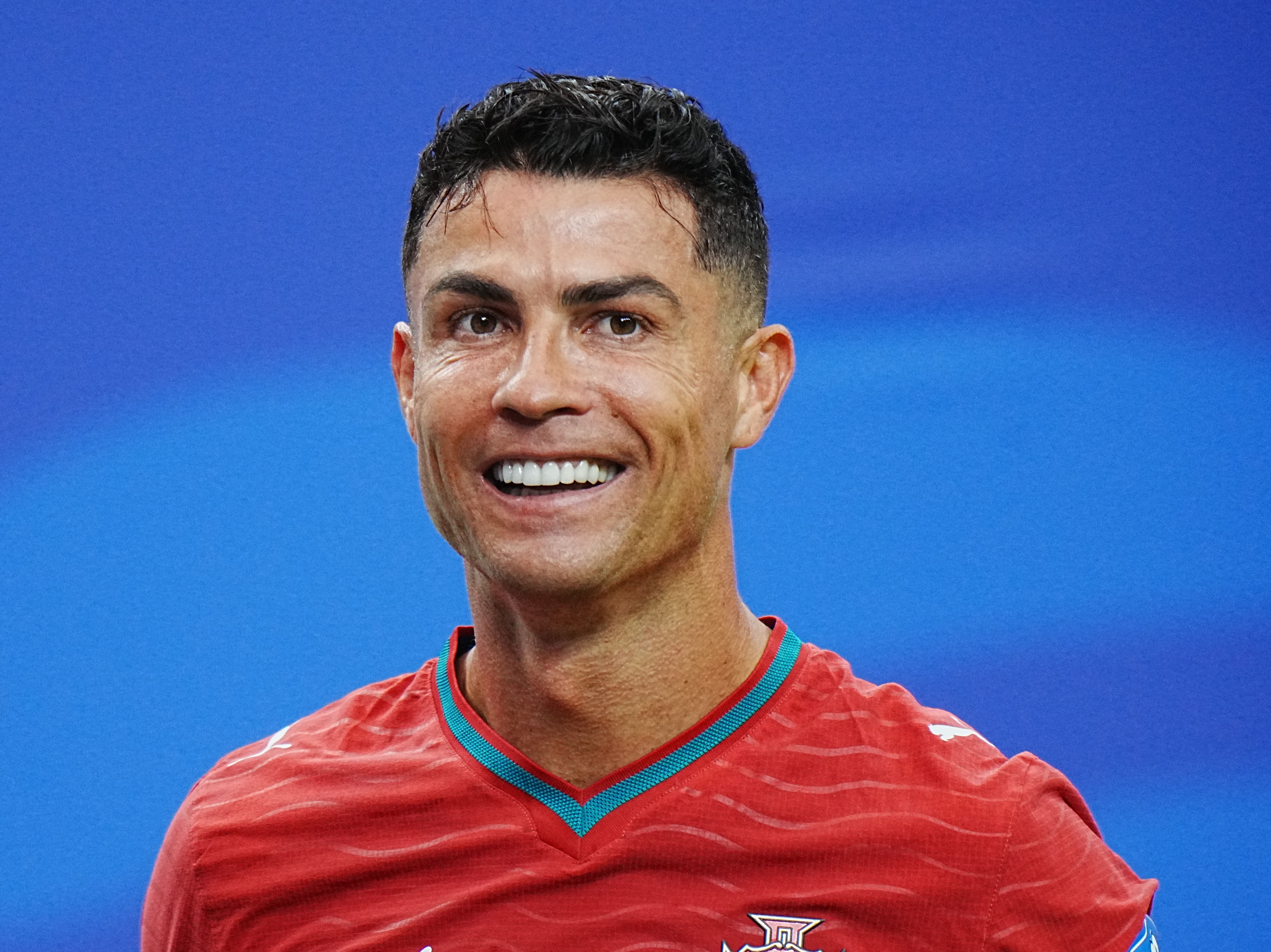 Cristiano Ronaldo #7 of Portugal reacts after seeing the ball go into the goal for his second goal as he is featured in our best Cristiano Ronaldo props & odds.