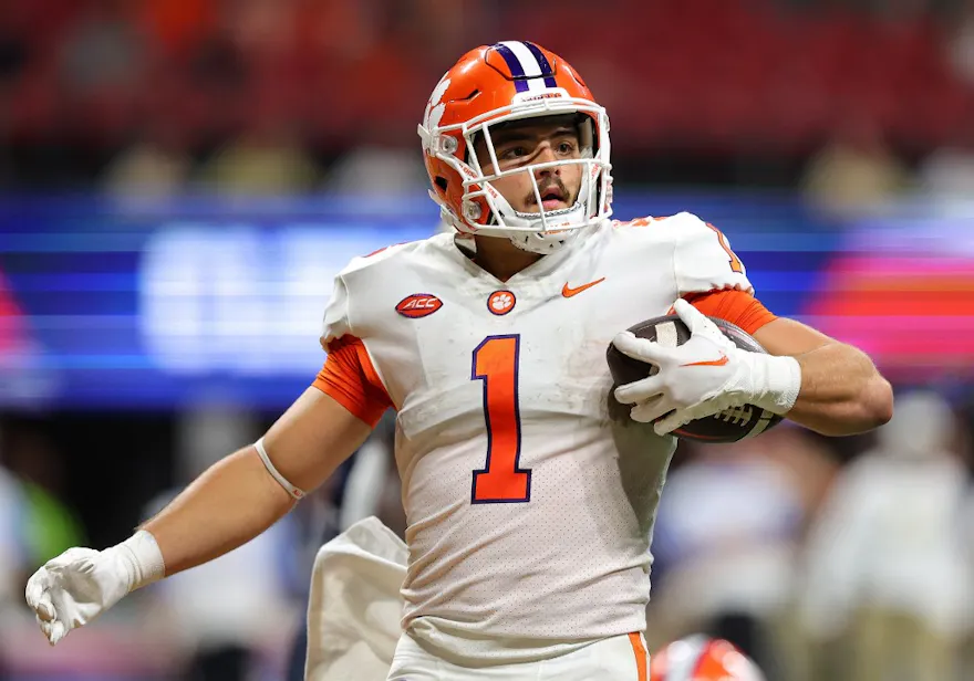 Will Shipley of the Clemson Tigers reacts after rushing for a touchdown as we share our best Clemson vs. Duke promo.