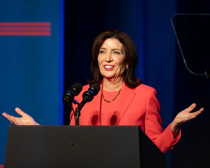 New York Governor Kathy Hochul addresses the crowd as we look at new legislation in New York for gambling and sports betting advertising.