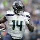 DK Metcalf of the Seattle Seahawks catches a pass during the second quarter against the Carolina Panthers at Lumen Field as we look at our Caesars promo code for Seahawks-Giants.