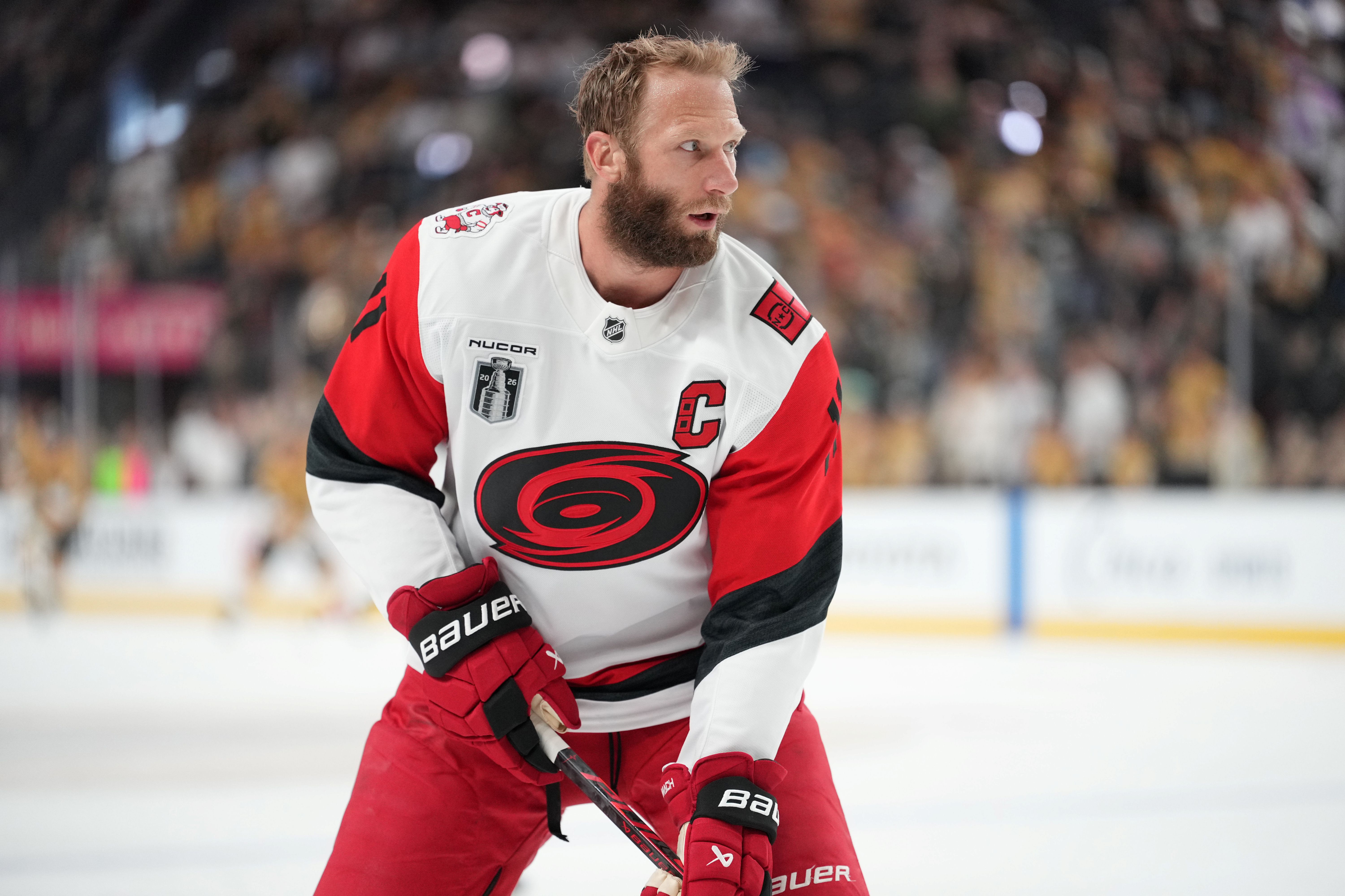 Carolina Hurricanes center Jordan Staal warms up as we make our best Golden Knights vs. Hurricanes prediction for Game 5