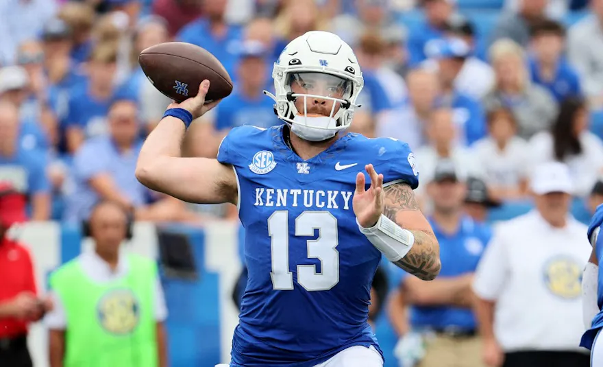 Devin Leary of the Kentucky Wildcats against the EKU Colonels at Kroger Field as we look at our Florida-Kentucky prediction.