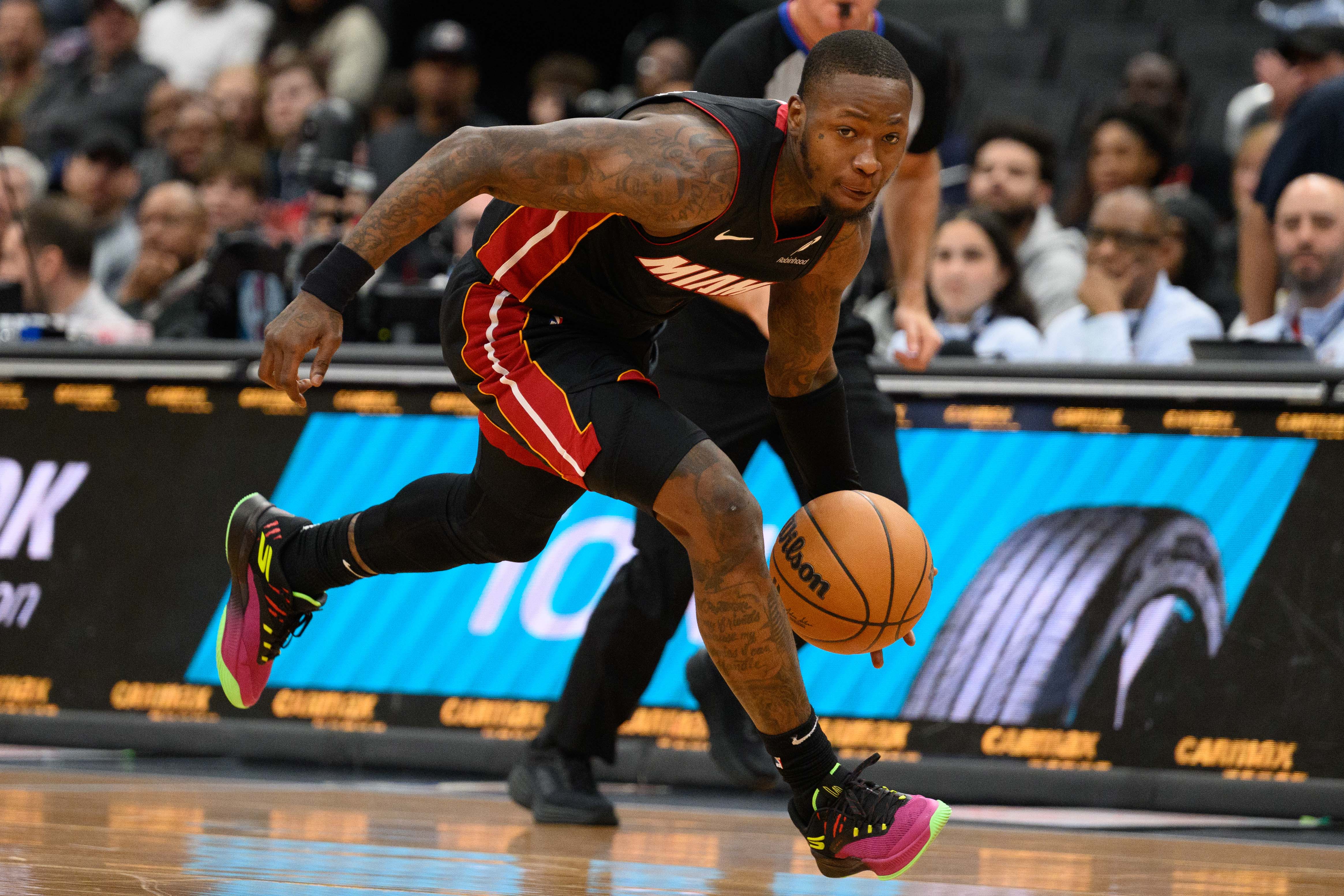Miami Heat guard Terry Rozier handles the ball as we look at new NBA restrictions on player props.