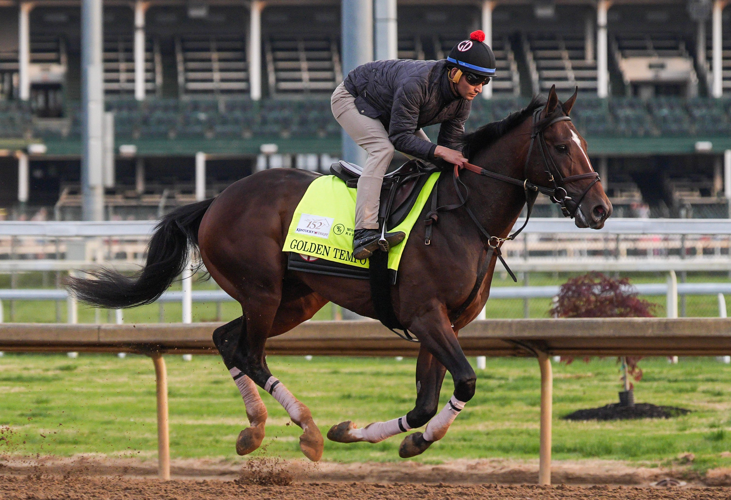 2026 Kentucky Derby horse Golden Tempo, trained by Cherie DeVaux, works at Churchill Downs as we break down our Kentucky Derby expert picks 2026.