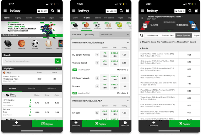 Screenshot of Betway Sportsbook mobile app for iOS devices.