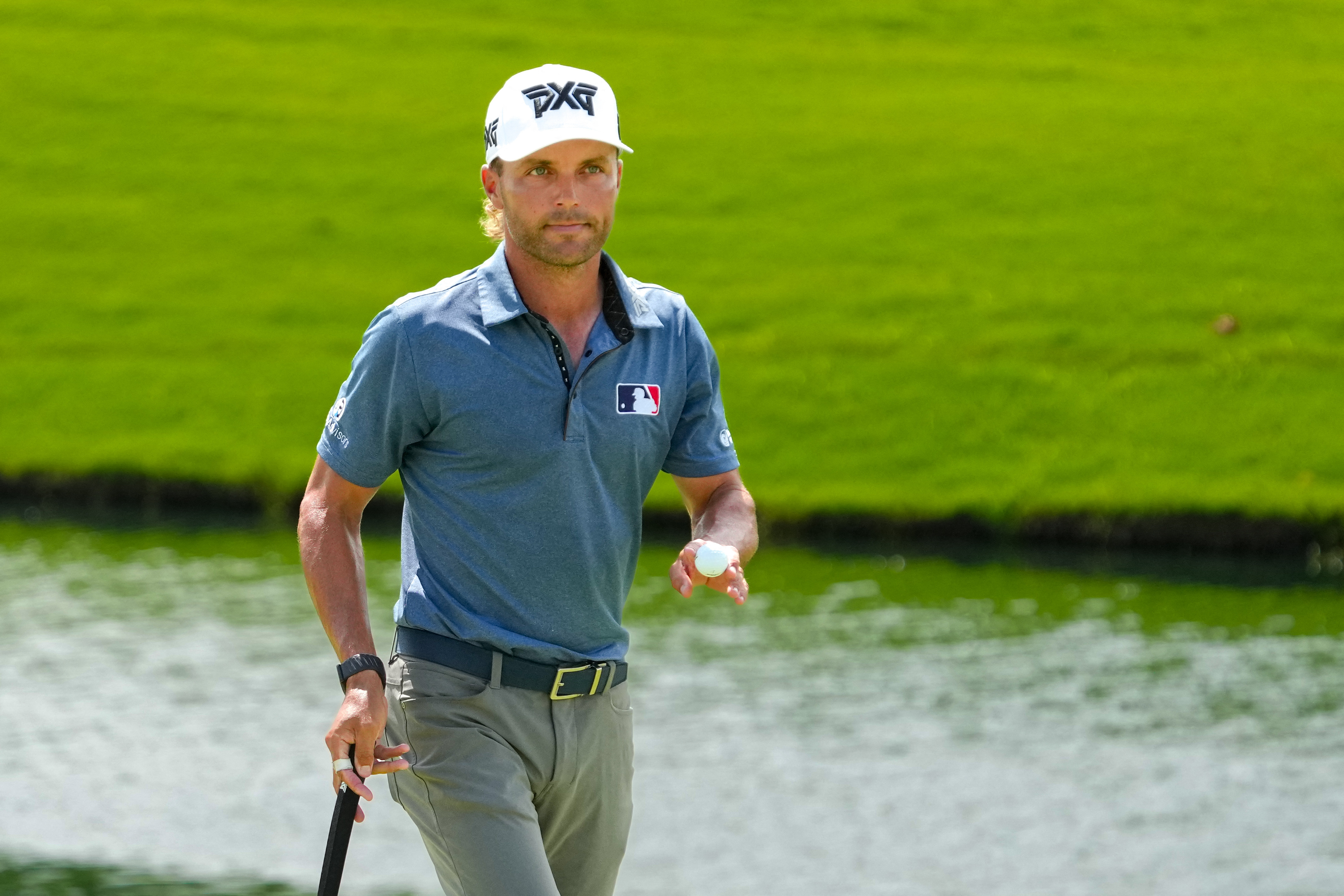 Eric Cole reacts on the 18th green as he is featured in our Charles Schwab Challenge fourth-Round prop prediction & odds.