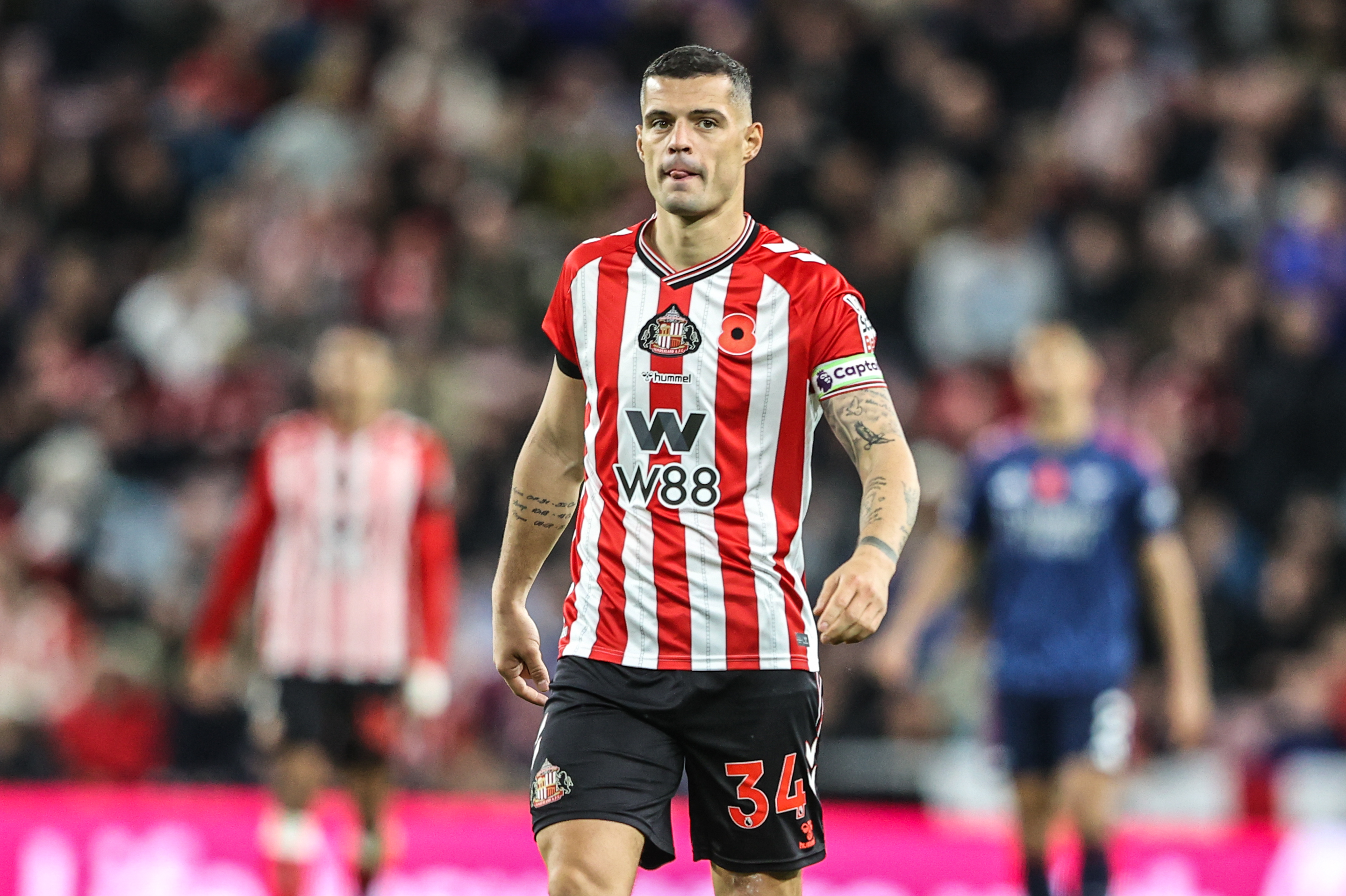 Granit Xhaka of Sunderland during a Premier League match as we look at our Sunderland vs. Bournemouth prediction.