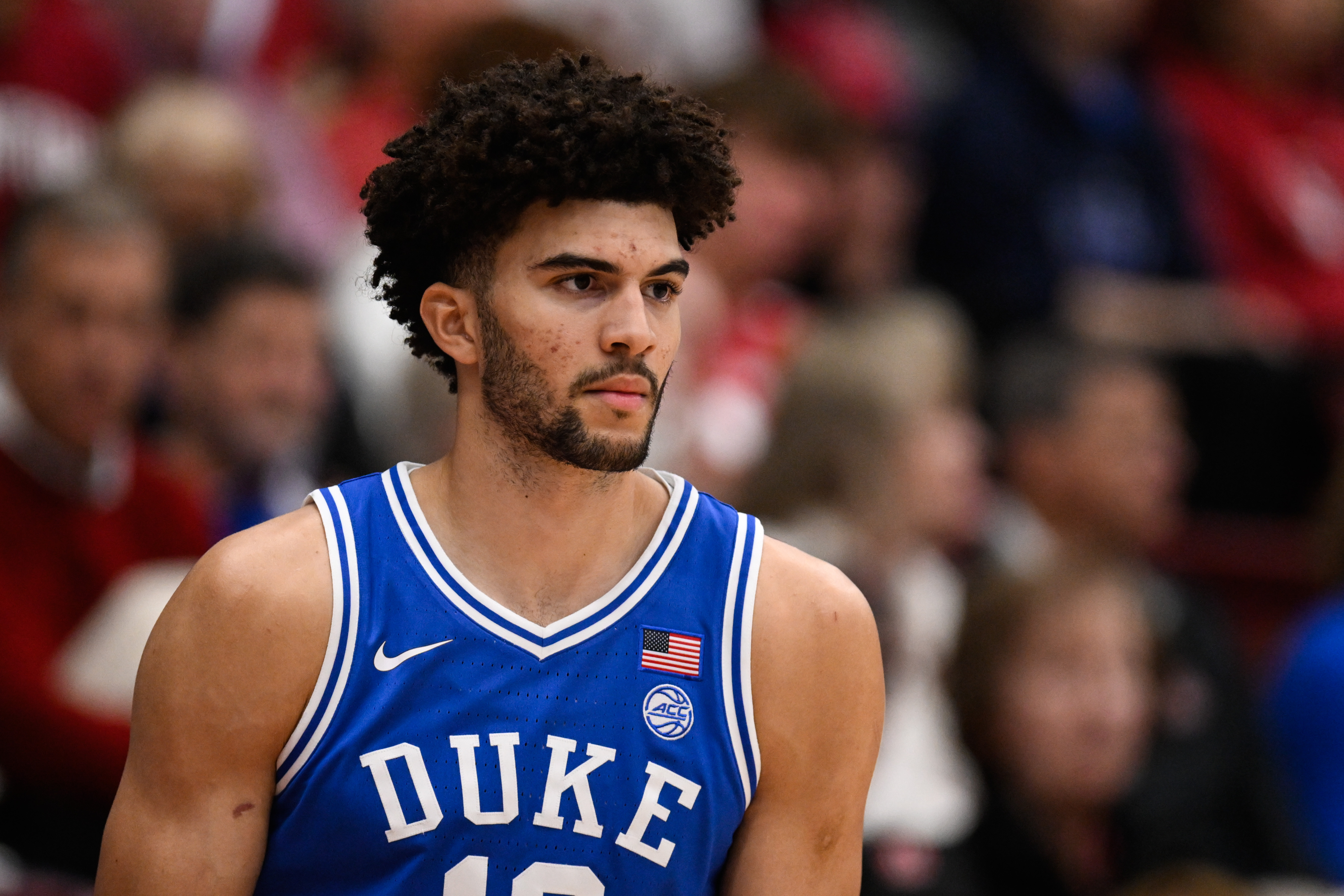 Duke Blue Devils forward Cameron Boozer (12) looks on as we break down our Louisville vs. Duke prediction.