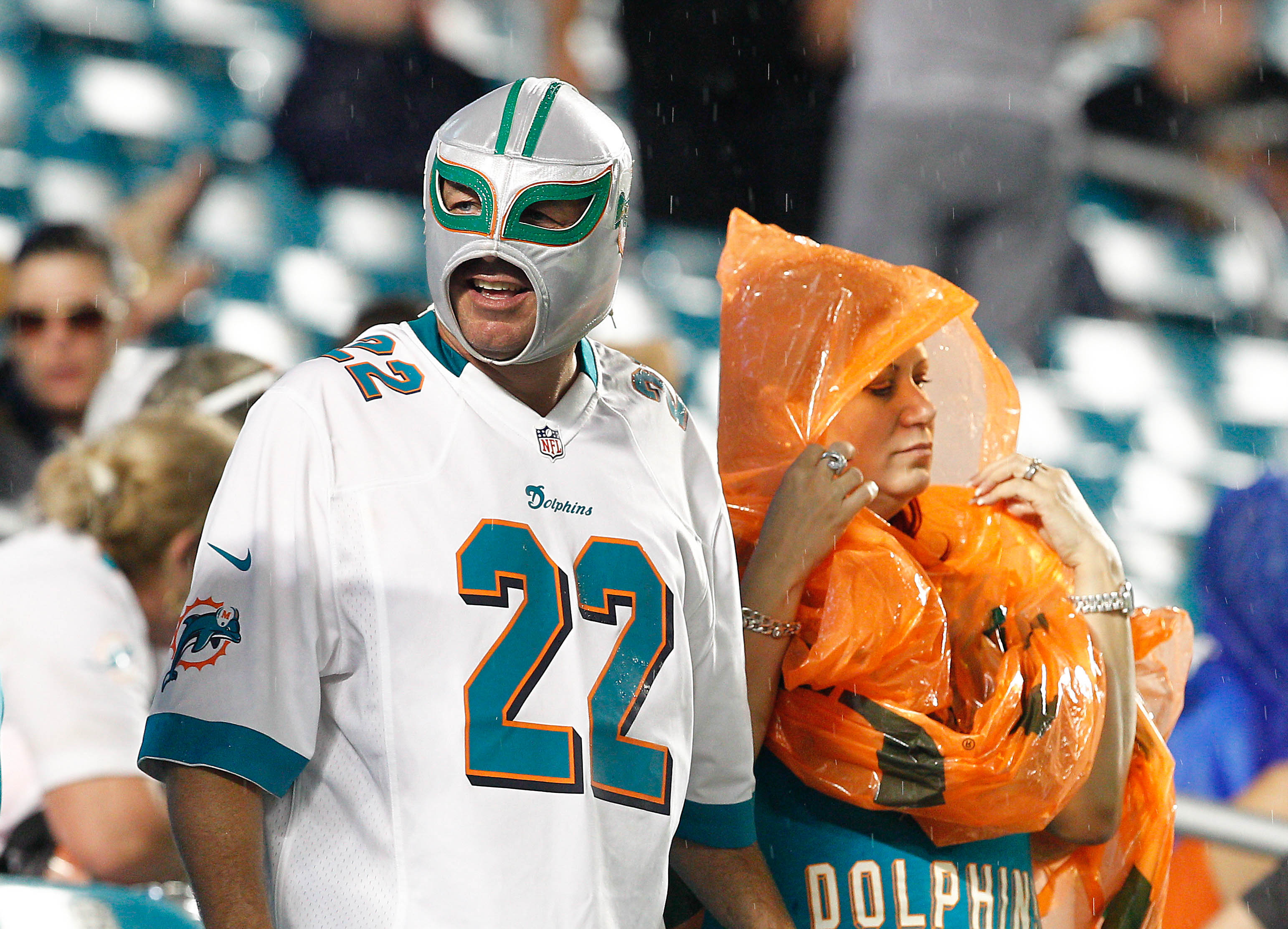 Miami Dolphins fans look on in the rain as we provide our NFL weather report for Week 3.