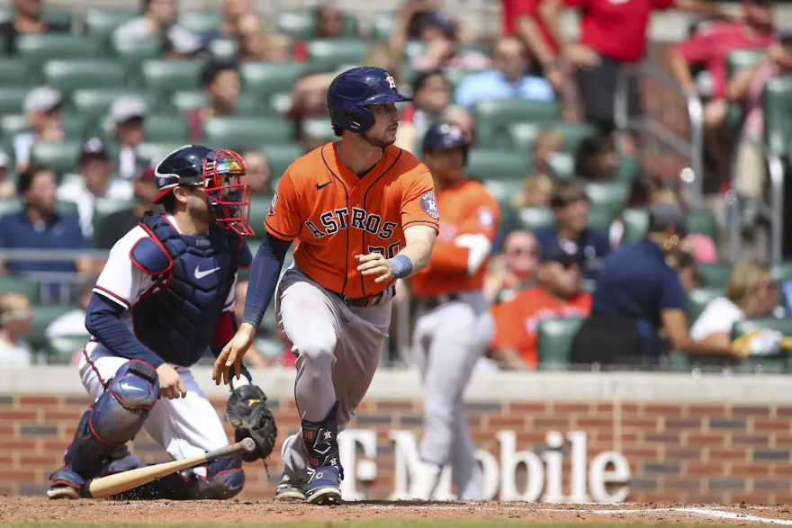 Kyle Tucker of the Houston Astros bats against the Atlanta Braves. Photo by Brett Davis/Getty Images via AFP.
