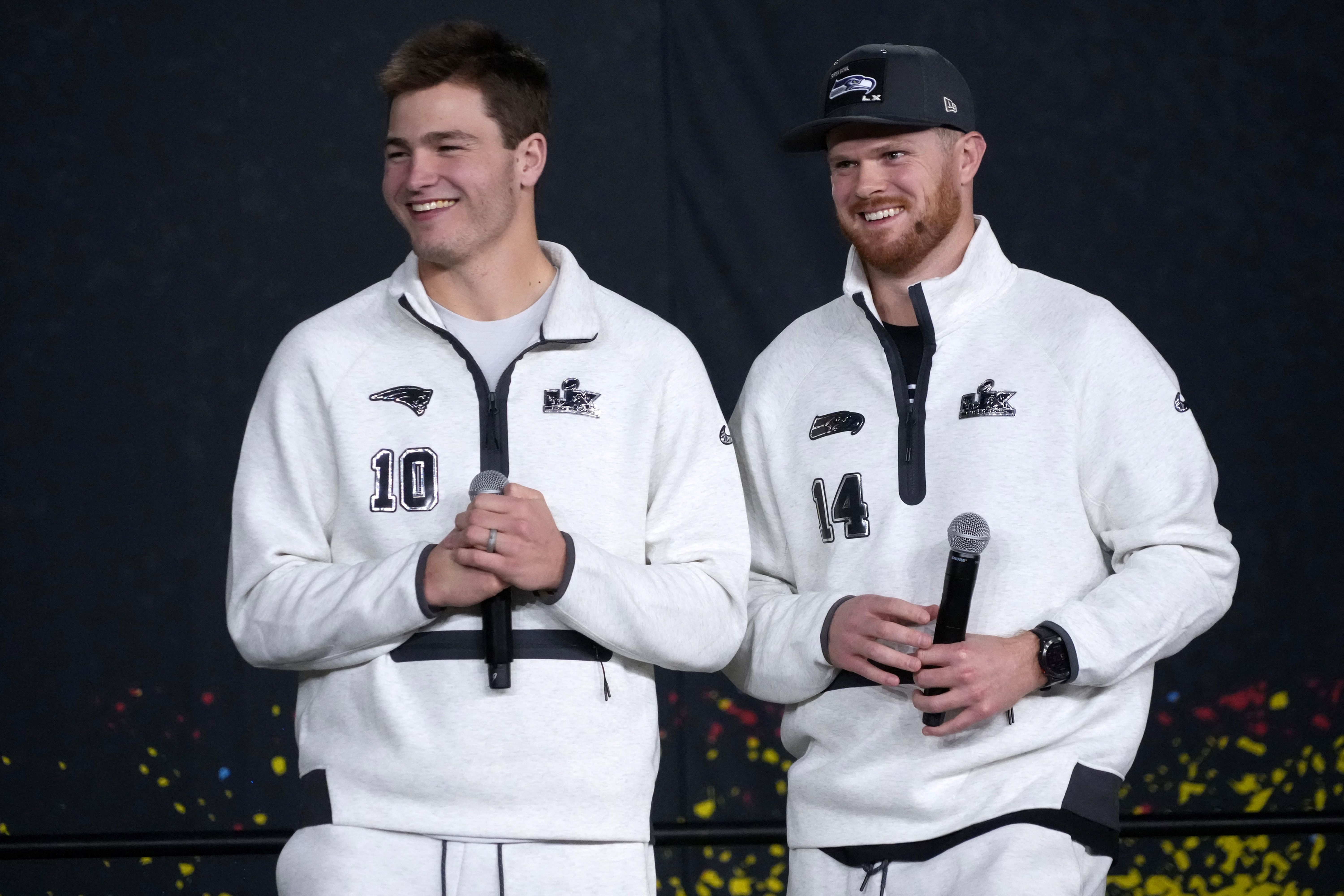 Seattle Seahawks quarterback Sam Darnold and New England Patriots quarterback Drake Maye as we look at Super Bowl rematches.