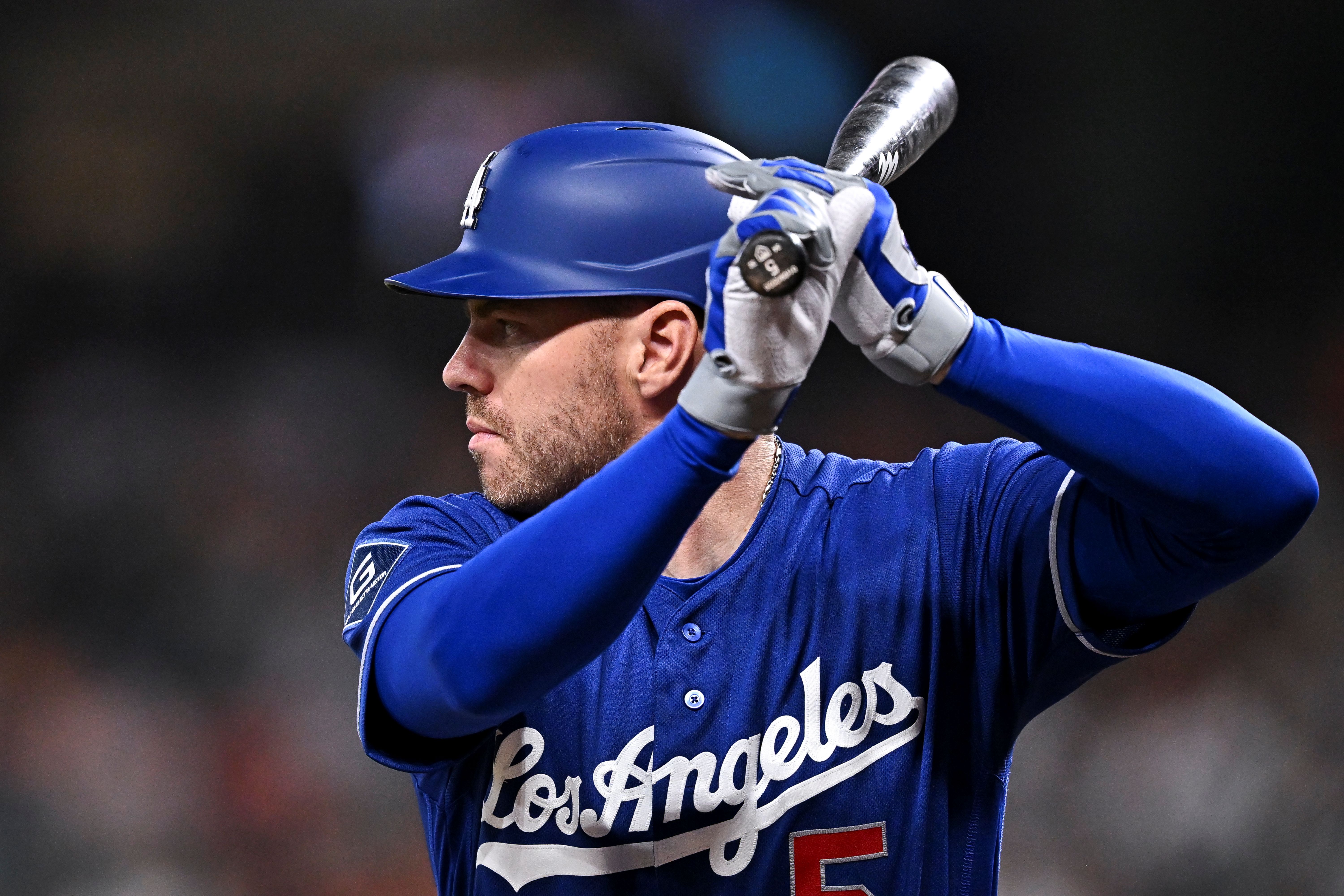 Los Angeles Dodgers first baseman Freddie Freeman (5) records a hit as we break down our home run predictions tonight.