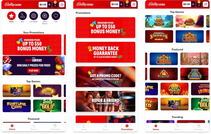 Screenshot of Bally Casino mobile app.