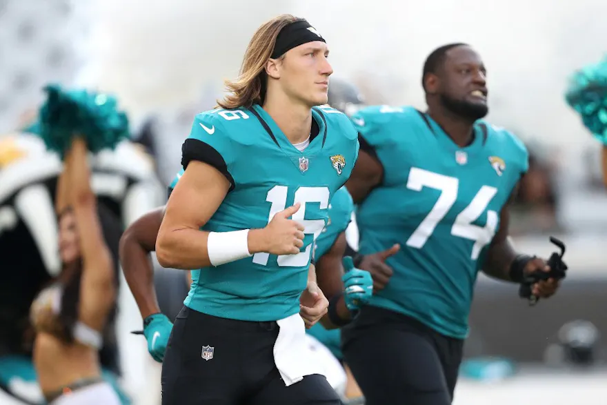 Trevor Lawrence of the Jacksonville Jaguars runs out before the game against the Pittsburgh Steelers. 