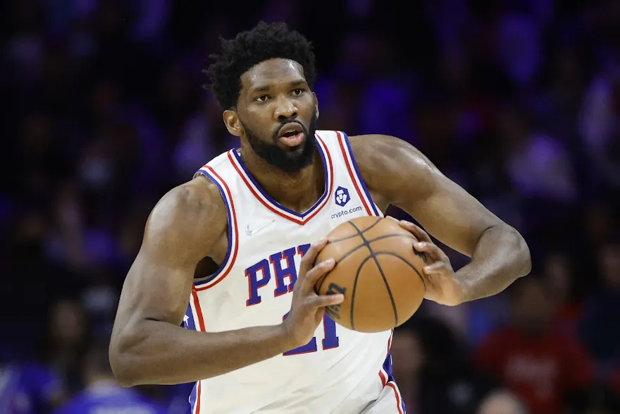 This file photo shows Joel Embiid of the Philadelphia passing the ball against the Charlotte Hornets at Wells Fargo Center in Philadelphia, Pennsylvania. Photo by Tim Nwachukwu / GETTY IMAGES NORTH AMERICA / AFP.