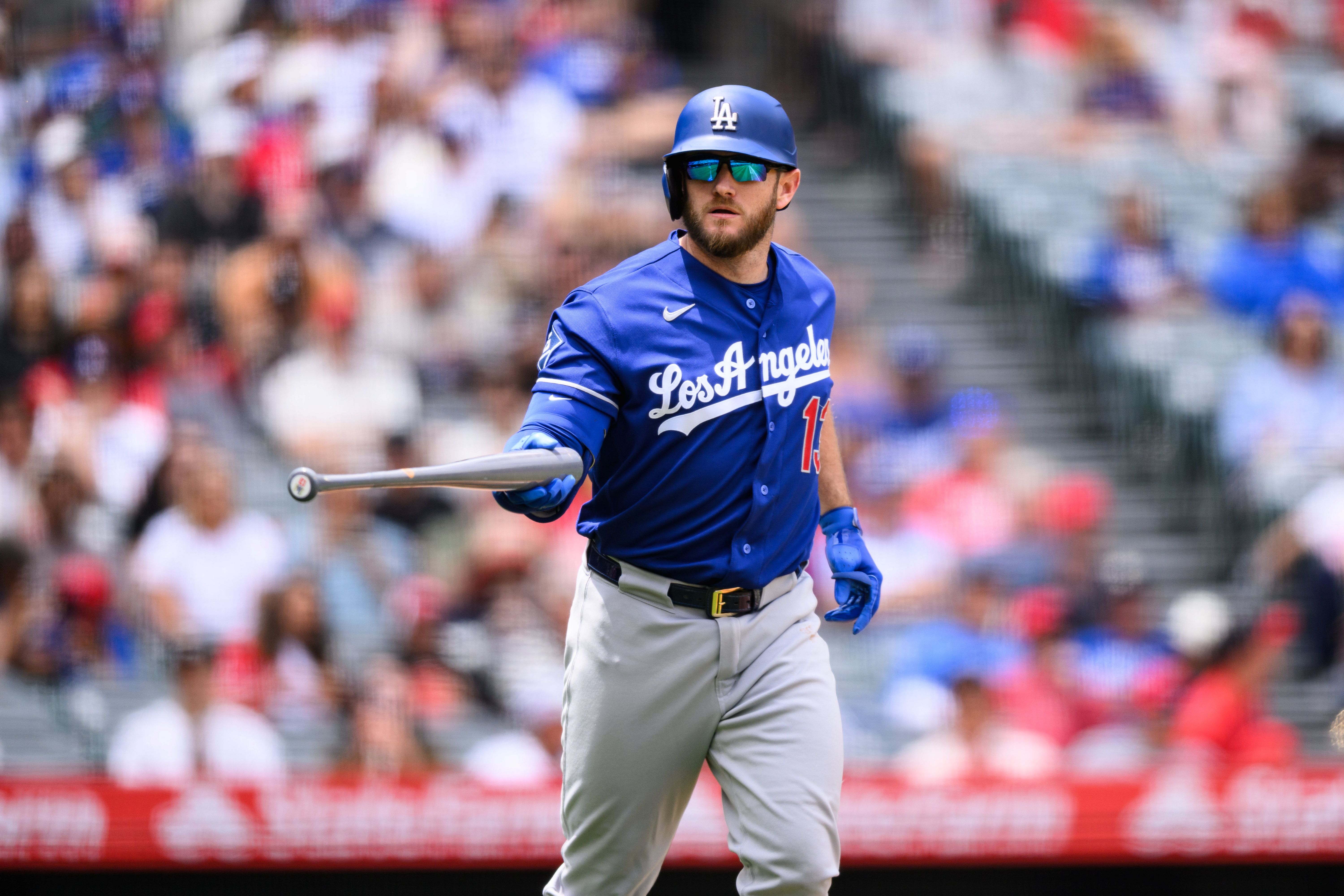 Los Angeles Dodgers third baseman Max Muncy (13), seen here running during a game, is featured in our home run predictions tonight.