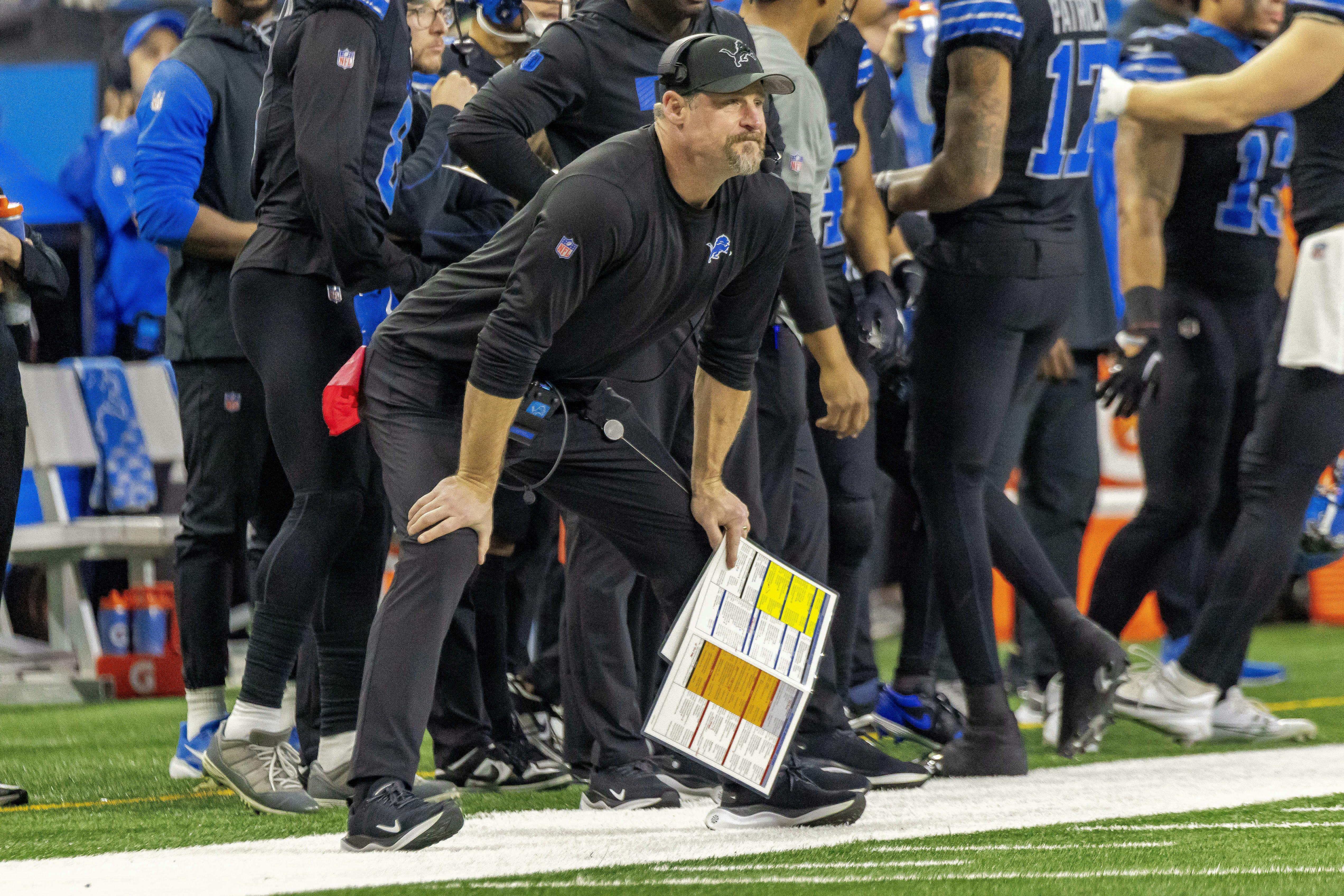 Detroit Lions head coach Dan Campbell watches the action from the sidelines as we look at our divisional round expert picks.