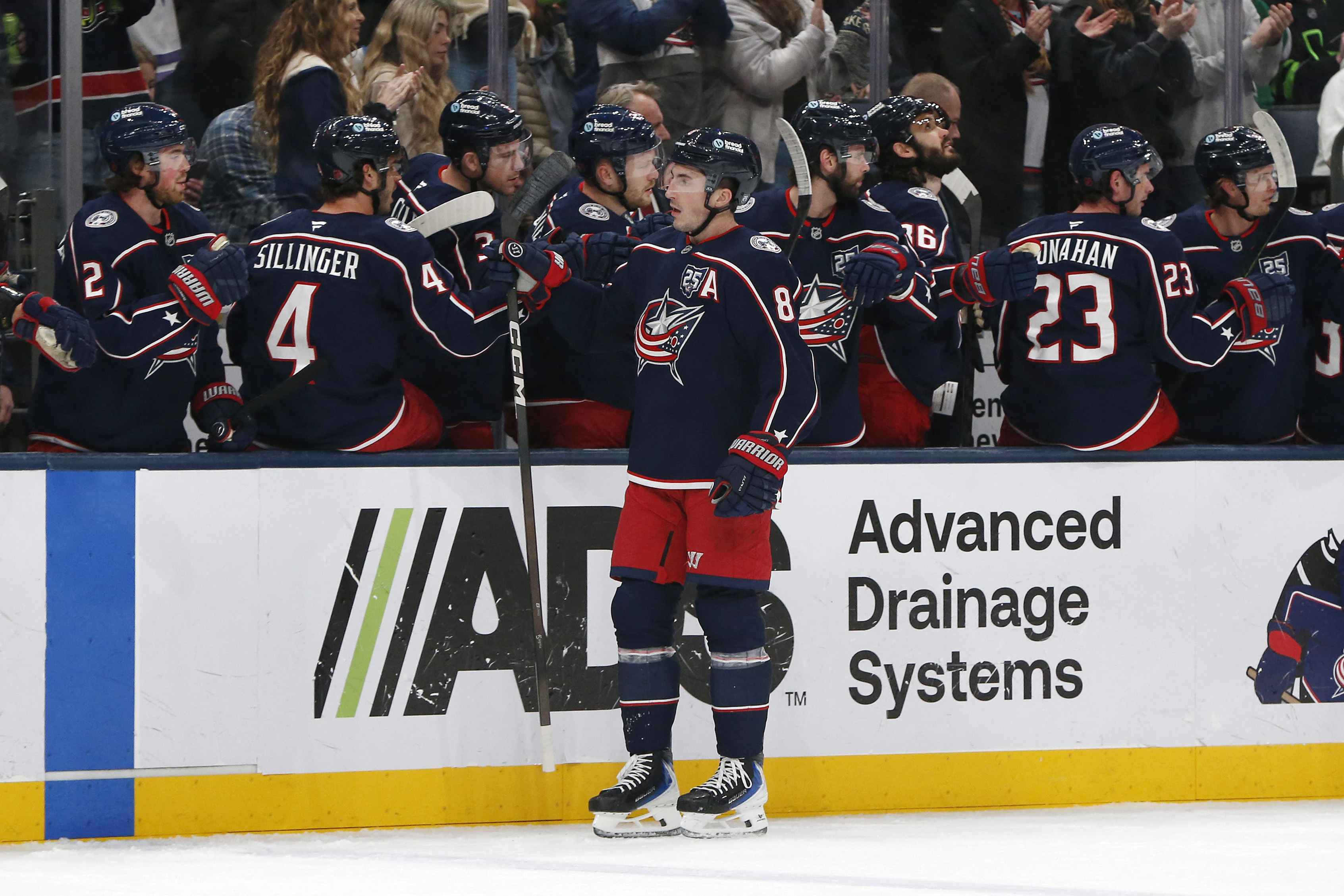 Zach Werenski celebrates his goal as we provide our Flyers vs. Blue Jackets prediction, picks and best bets. 