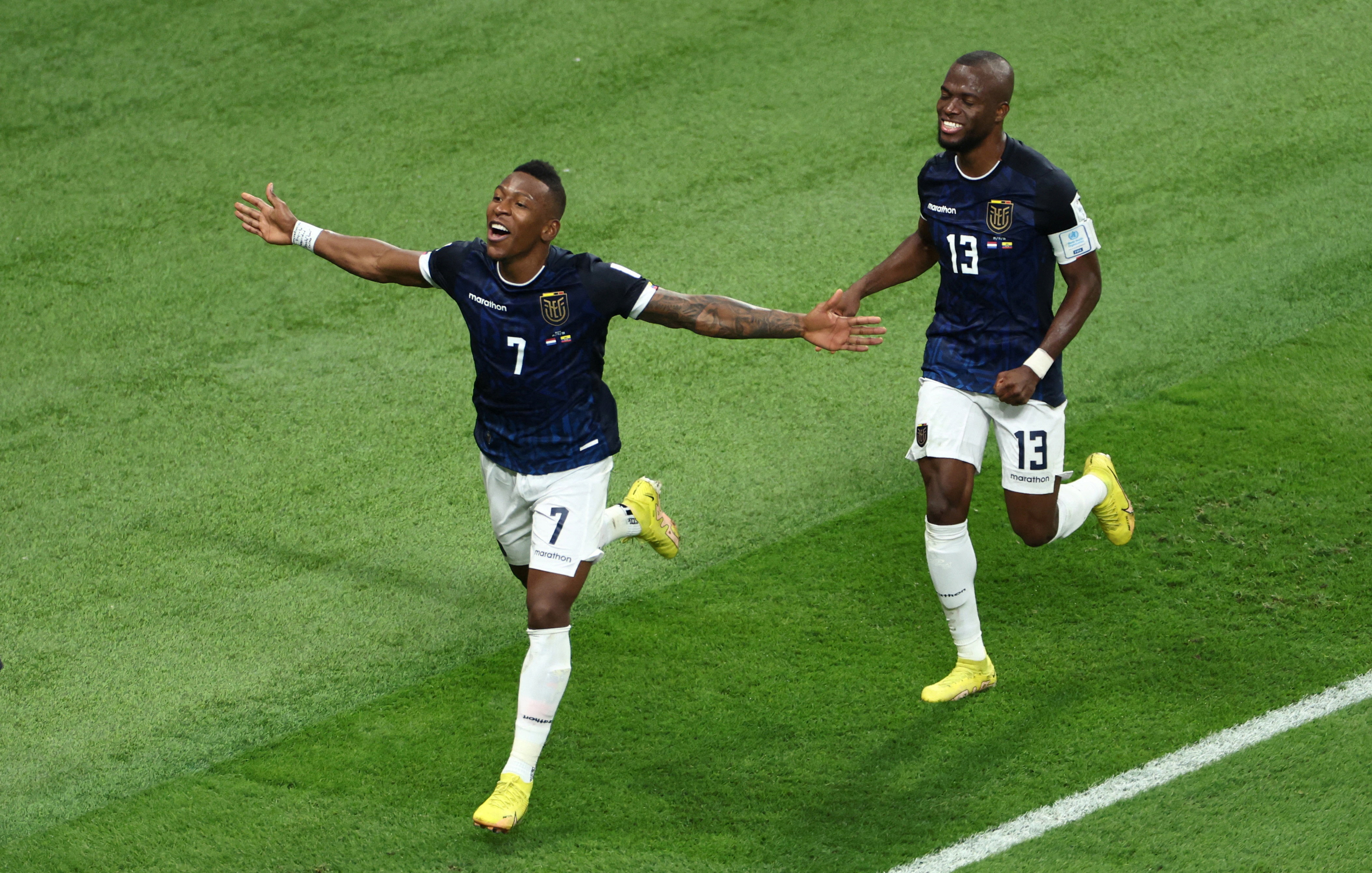 Ecuador's Pervis Estupinan celebrates with Enner Valencia as we break down our Ecuador vs. Curacao prediction.