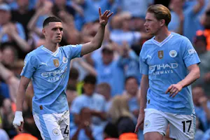 Manchester City's Phil Foden celebrates scoring against West Ham United, and Manchester City headlines the Champions League odds for 2024-25 following Real Madrid's win this season.