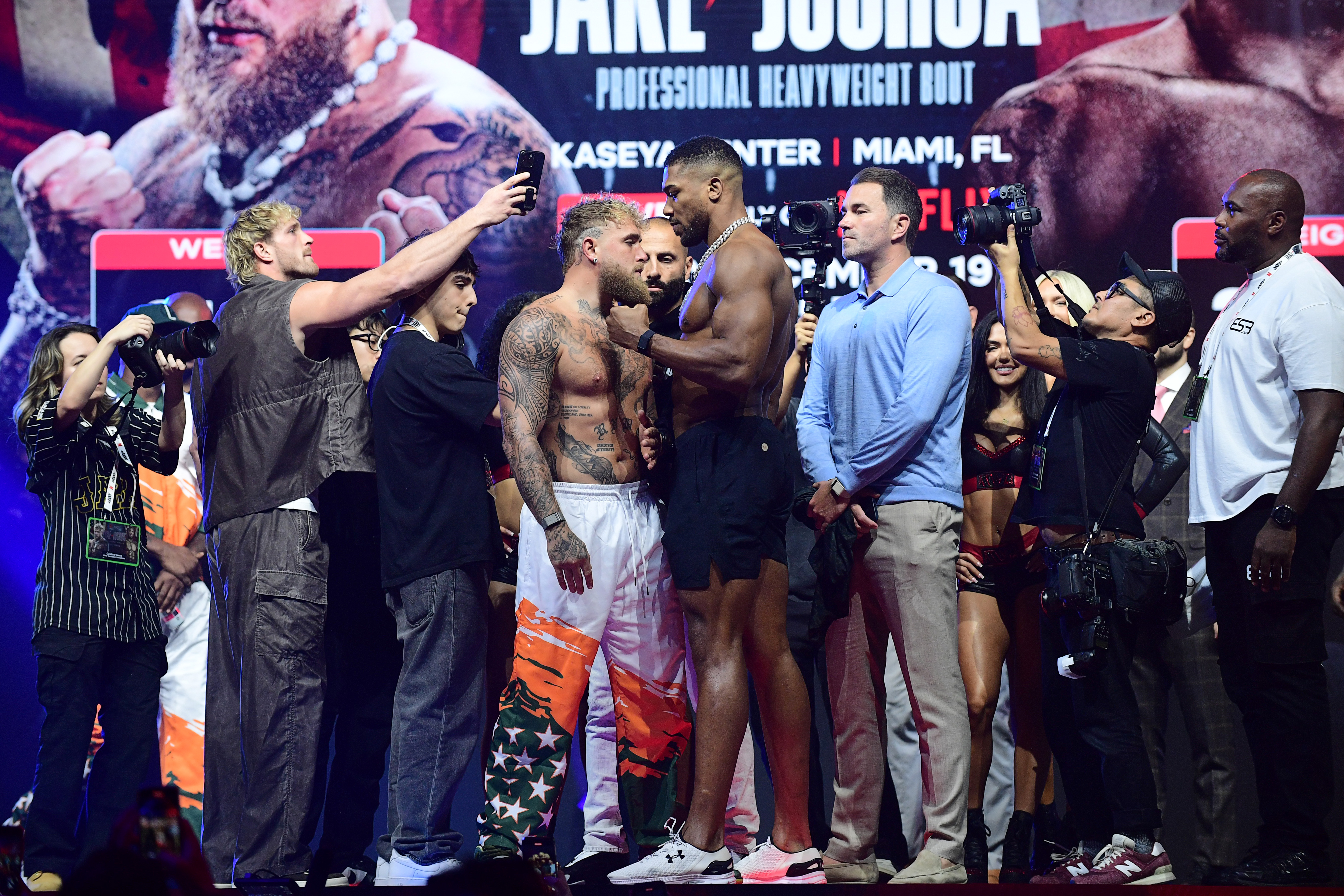 Jake Paul and Anthony Joshua face off during their official weigh-in, as we look at who will win Jake Paul vs. Anthony Joshua