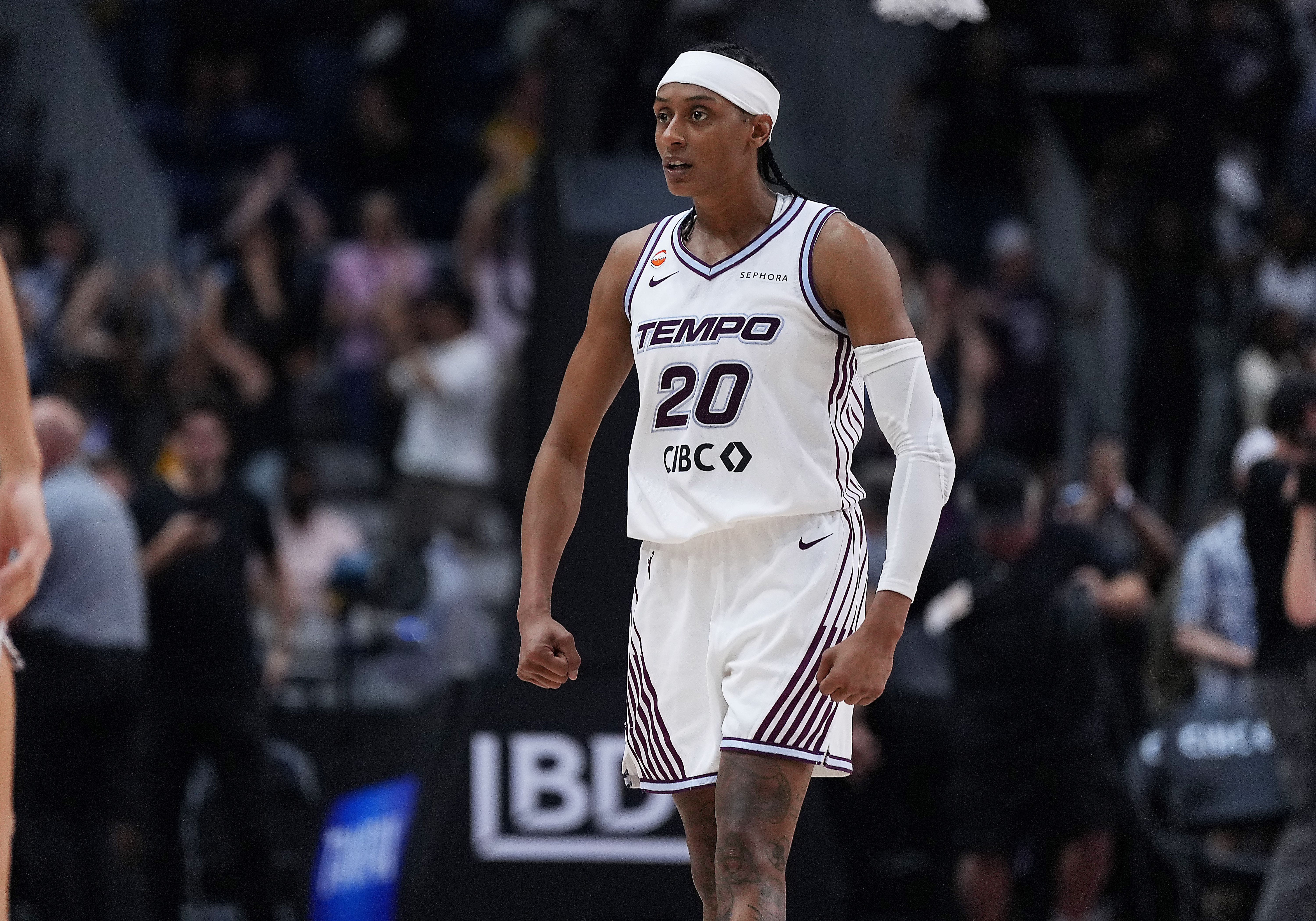 Toronto Tempo guard Brittney Sykes celebrates, and she's featured in my Tempo vs. Mystics prediction.