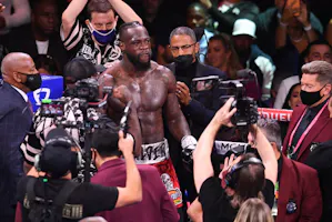 Deontay Wilder arrives to fight WBC heavyweight champion Tyson Fury for the WBC/Lineal Heavyweight title at the T-Mobile Arena in Las Vegas on Oct. 9, 2021, and Sportsbook Review spoke to Wilder about his past and upcoming fights.