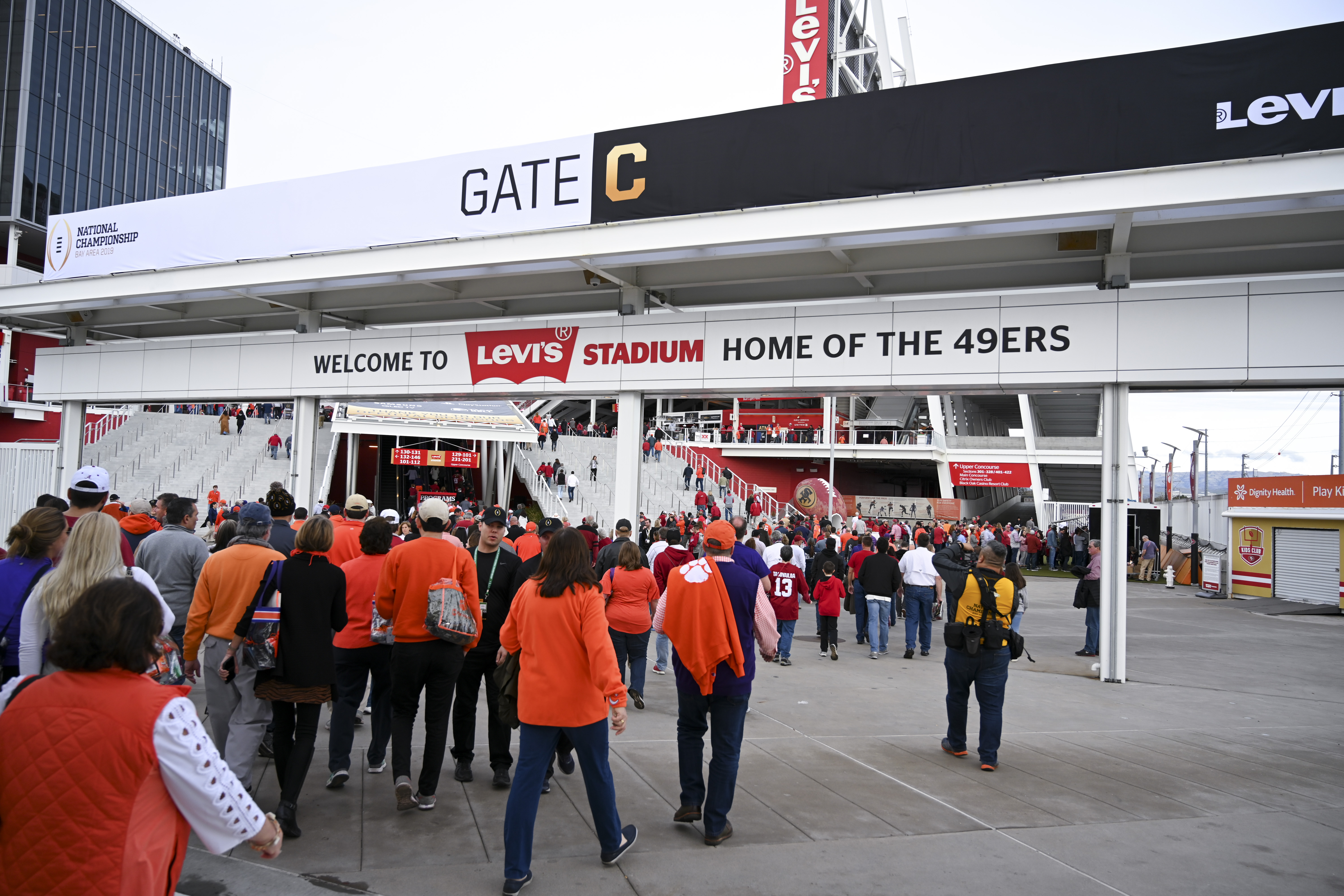 A general view of the entrance into Levi's Stadium as we look at where the Super Bowl will be played